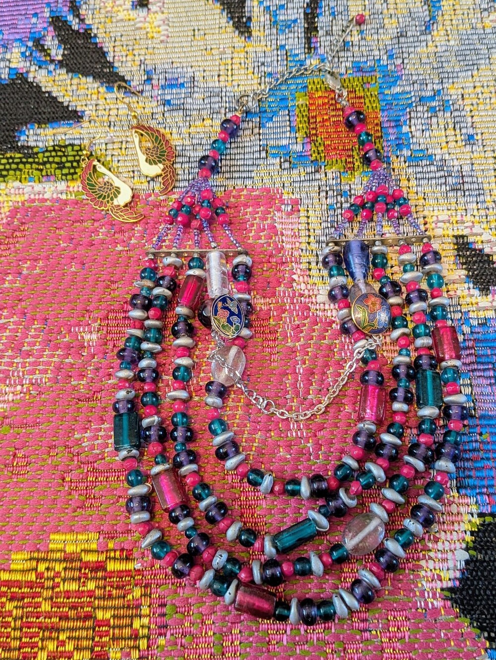Vintage 80s 90s Glass Beads Boho Fairycore Statement Necklace